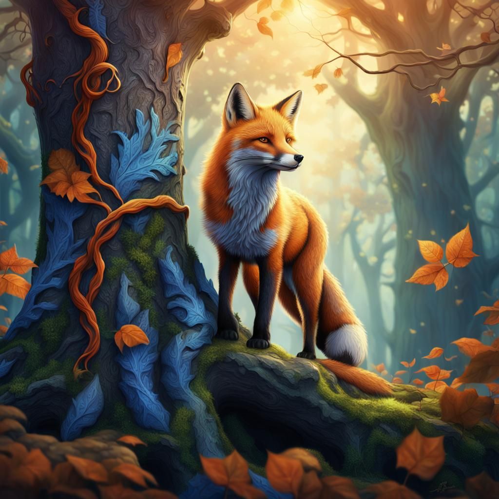 Mystical Fox in Forest: Fantasy Matte Painting