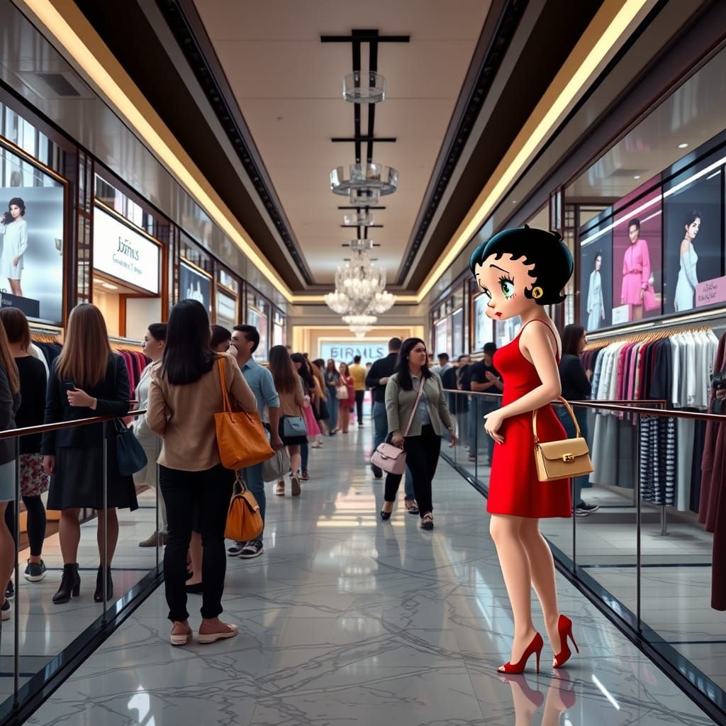 Betty Boop goes shopping in the modern real world
