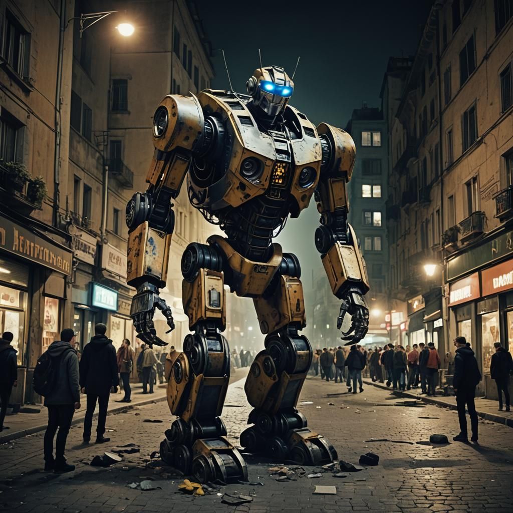 Gigantesco Robot Dominates Alien-Devastated Cityscape in Cin...