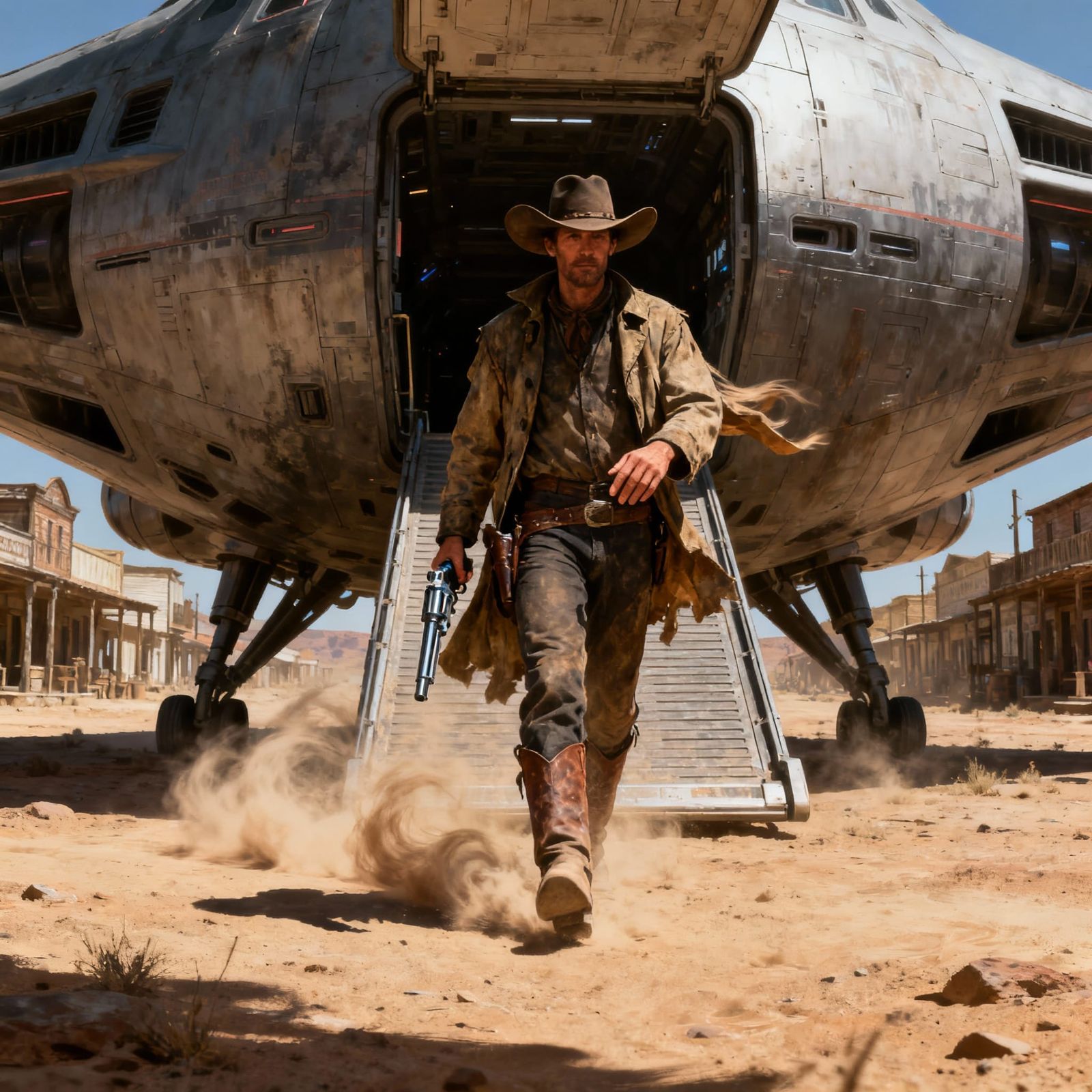 Sci-Fi Gunfighter Lands Spaceship in Deserted Western Town