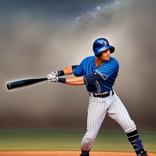 Hyperrealistic Baseball Player Hitting Ball in Twilight