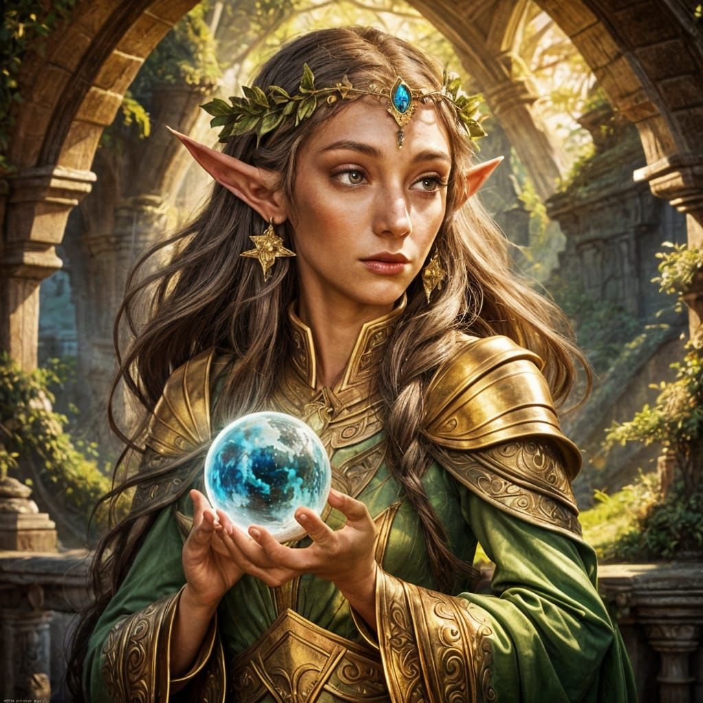 Elf with Orb in Digital Fantasy Art