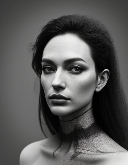 Surreal Double Exposure Portrait in a Monochromatic Nature S...