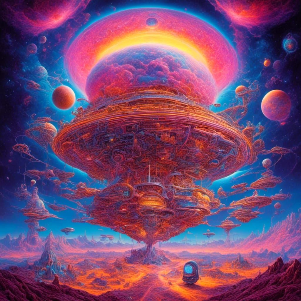 Cyberpunk Merkaba Light Vehicle in Neon Galaxy