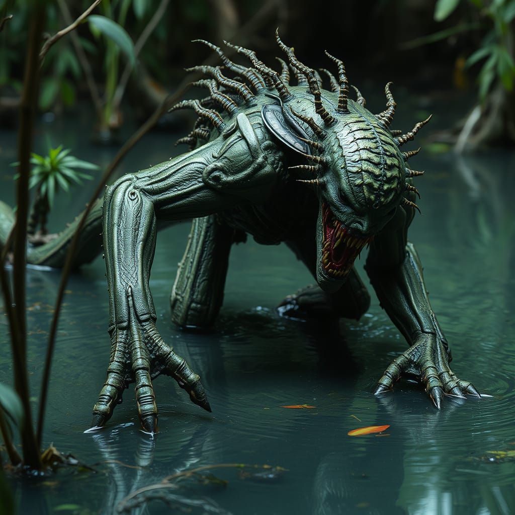 Swamp Monster Crawling: A Grotesque Metamorphosis