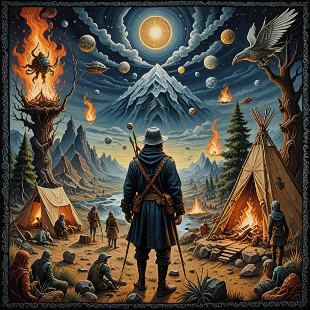 Epic Metaphysical Heroes Gather 'Round Watchfires in Surreal...