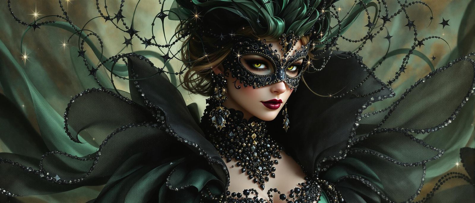 Victorian Lady in Opulent Gown with Black Diamonds