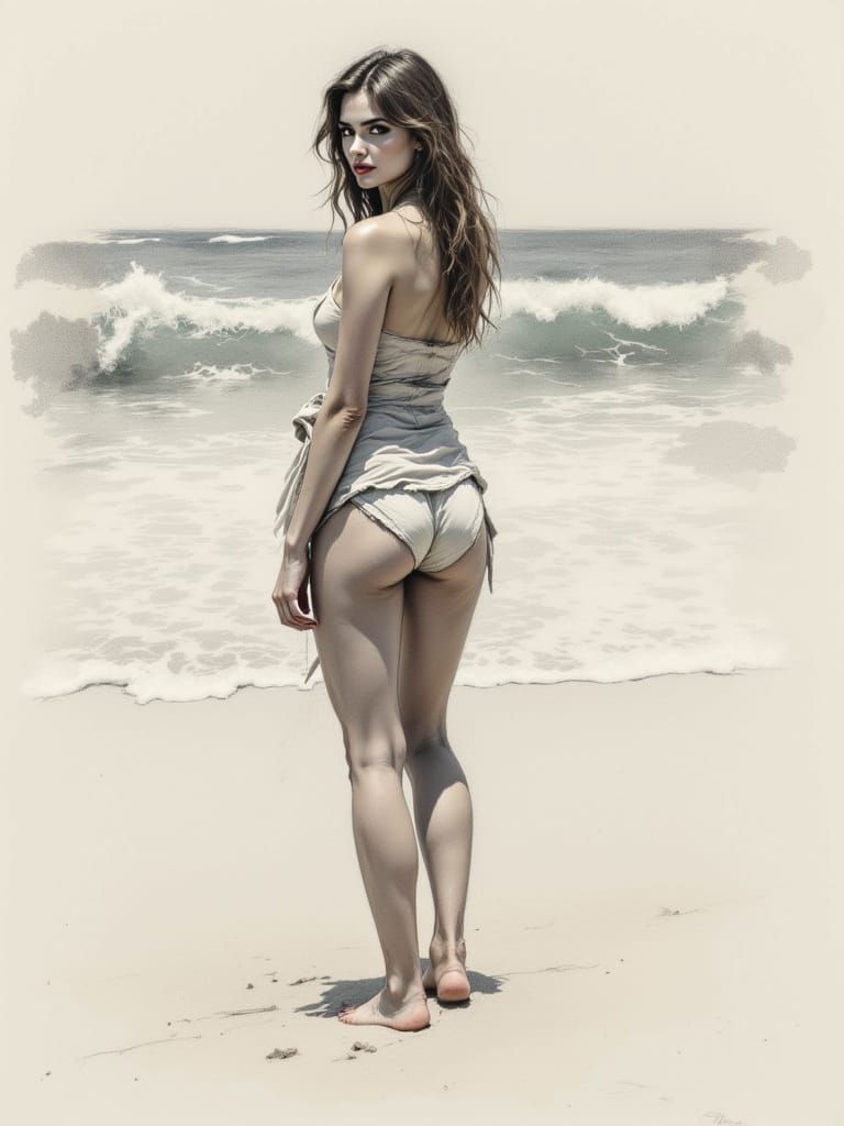 Elegant Figure Study in Soft Pastel Charcoal