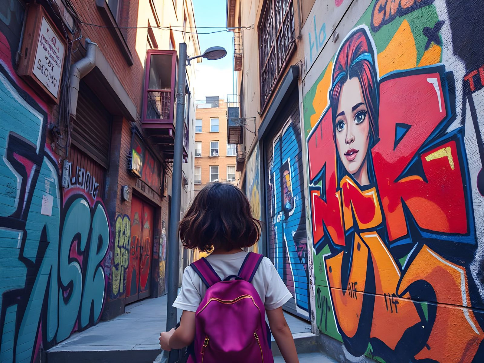 Girl Finds Portrait in Hyperreal Graffiti Art Alley