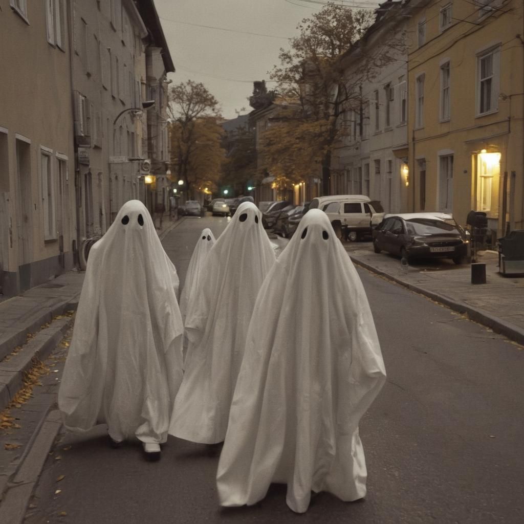 Ghosts with Sunglasses in Autumn Town