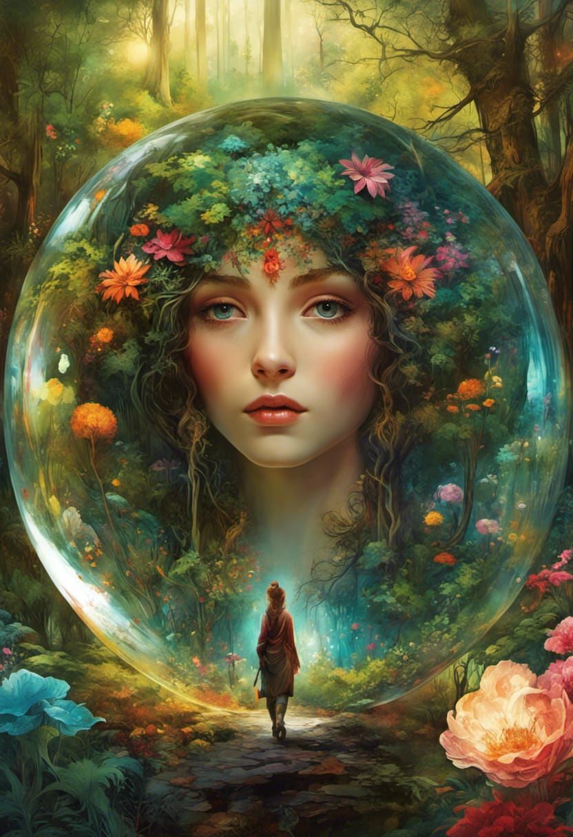 Fantasy Forest in Glass Sphere, Ornate Dreamscape