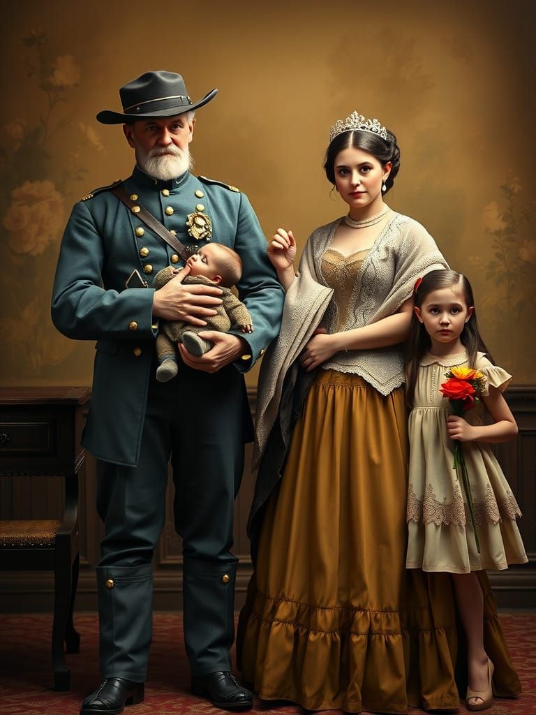 Elegant Civil War Family Portrait in Hyper-Detailed Art Nouv...