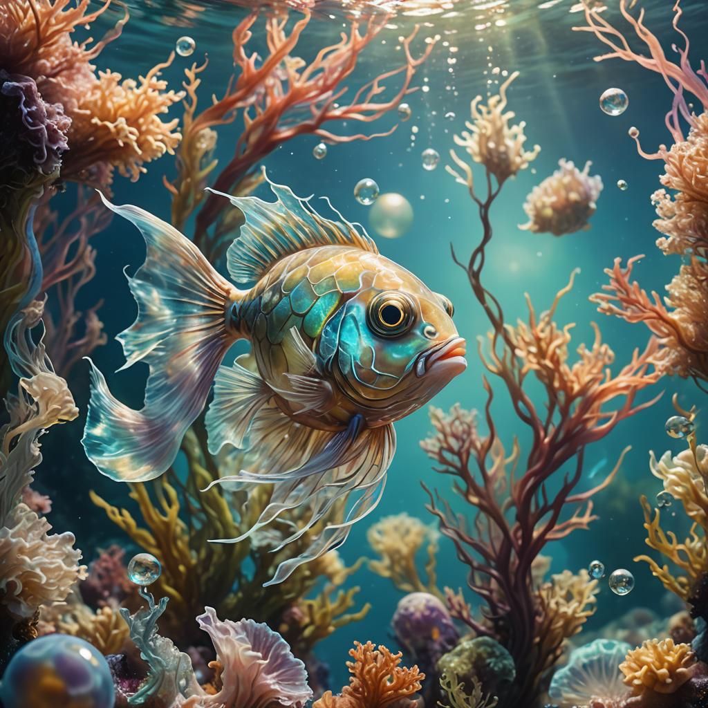 Surreal Orb Fish in Dreamlike Ocean