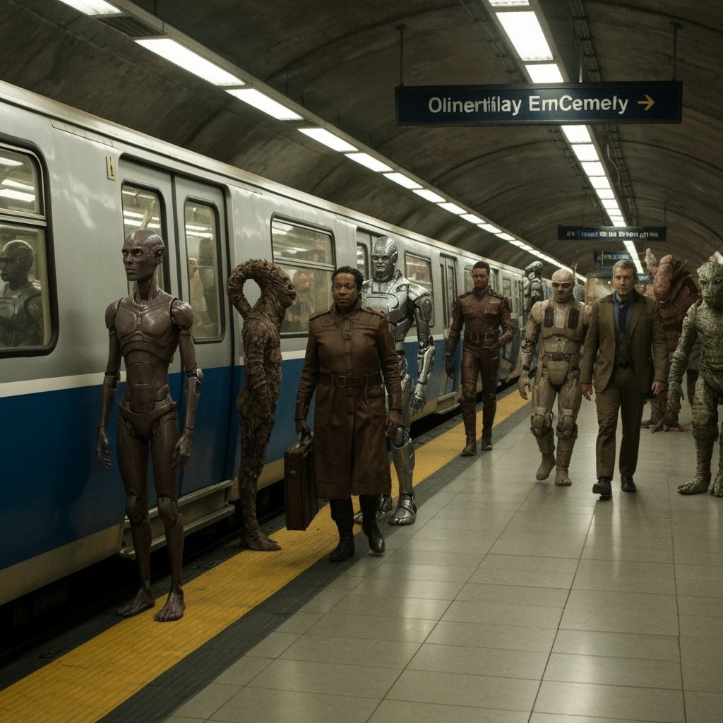 Martian Subway Scene with Diverse Characters