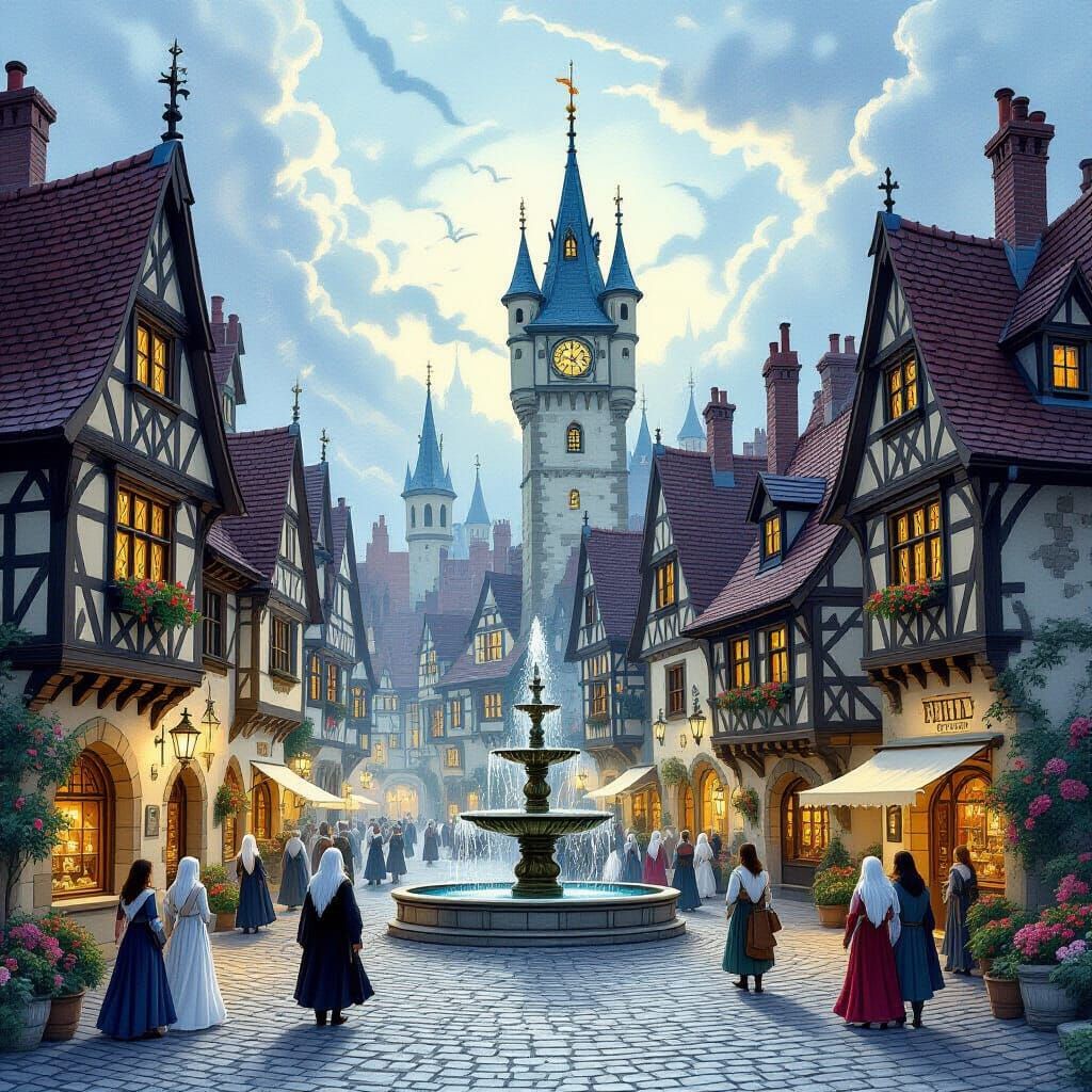 Enchanted Medieval Festival with Ethereal Spirits