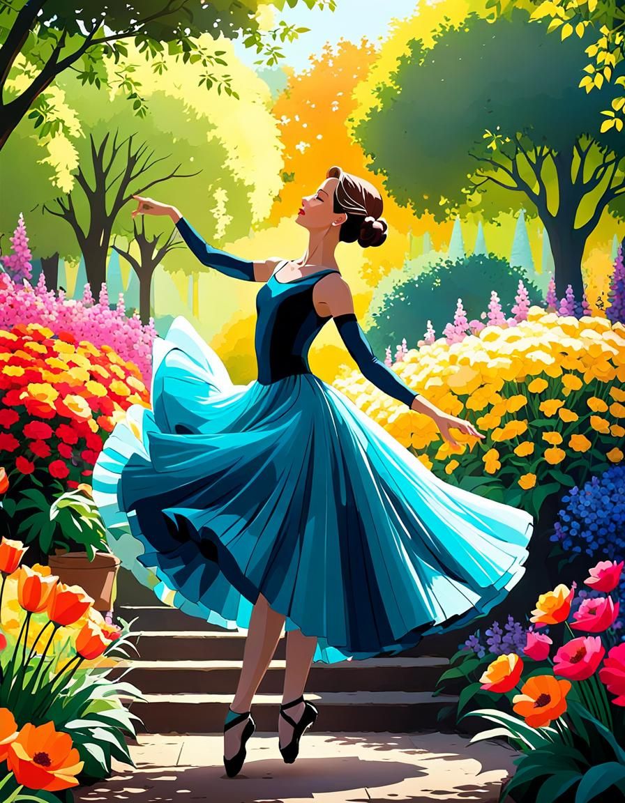 Elegant Ballerina Silhouette Dancing in Versailles Garden