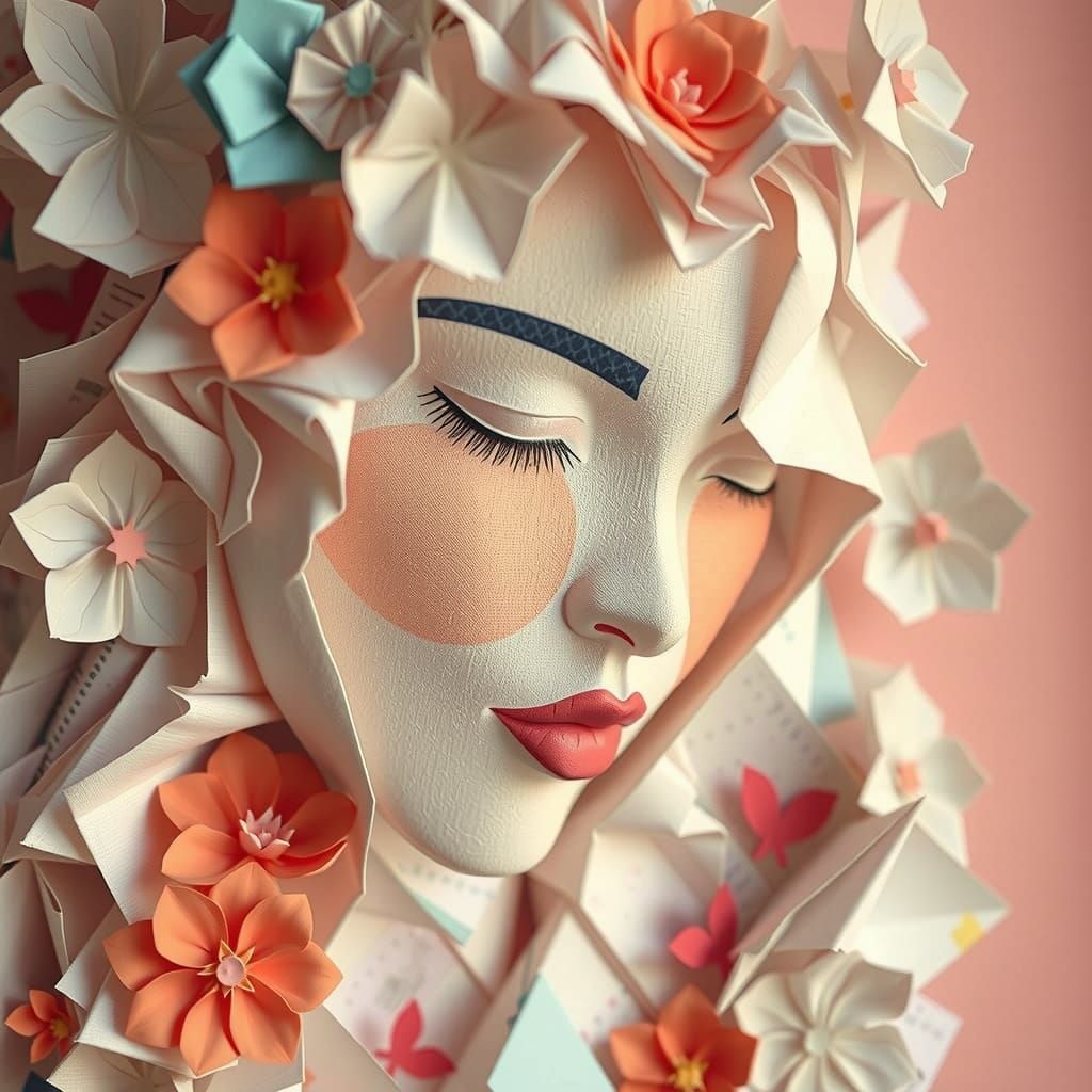 Origami Paper Goddess in Whirlwind of Stationery