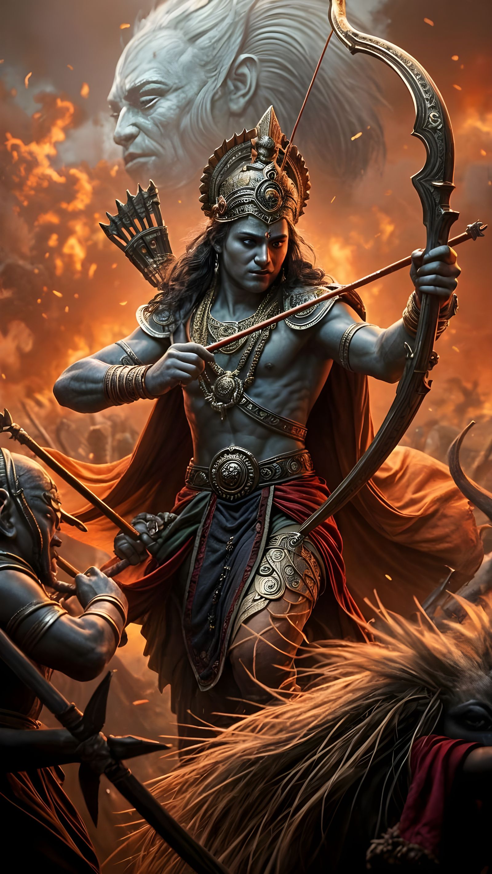 Epic Ramayana Battle Scene in Matte Painting Style