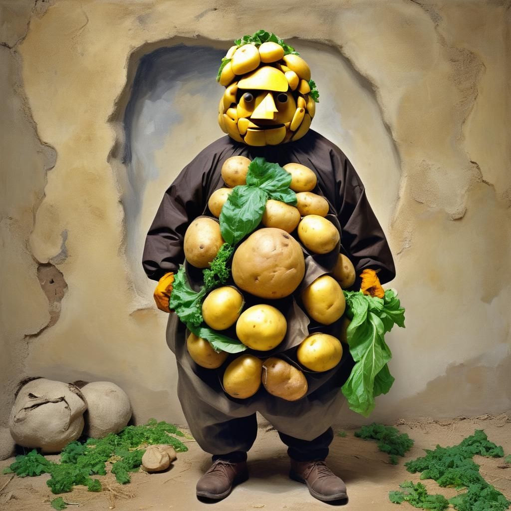 Man in Potato Suit: Cubist-Inspired Art
