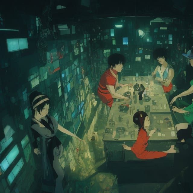 Vibrant Underground Techno Club Illustration in Filmic Style