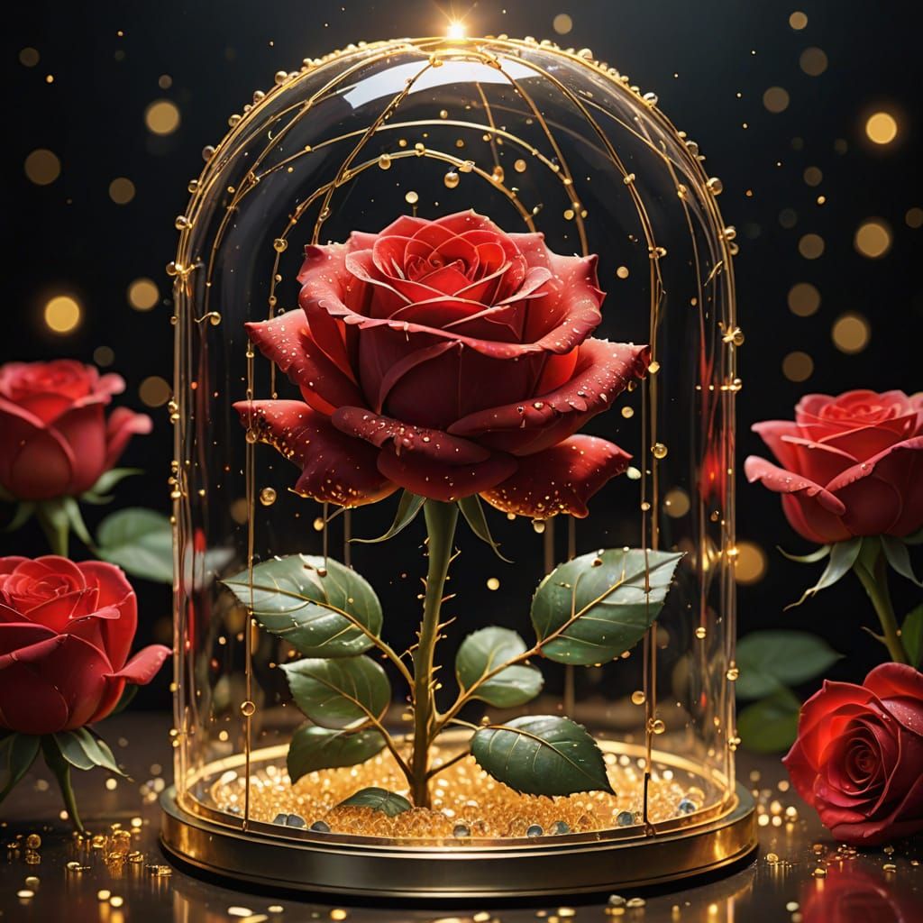 Red Rose Trapped in Crystal Cage