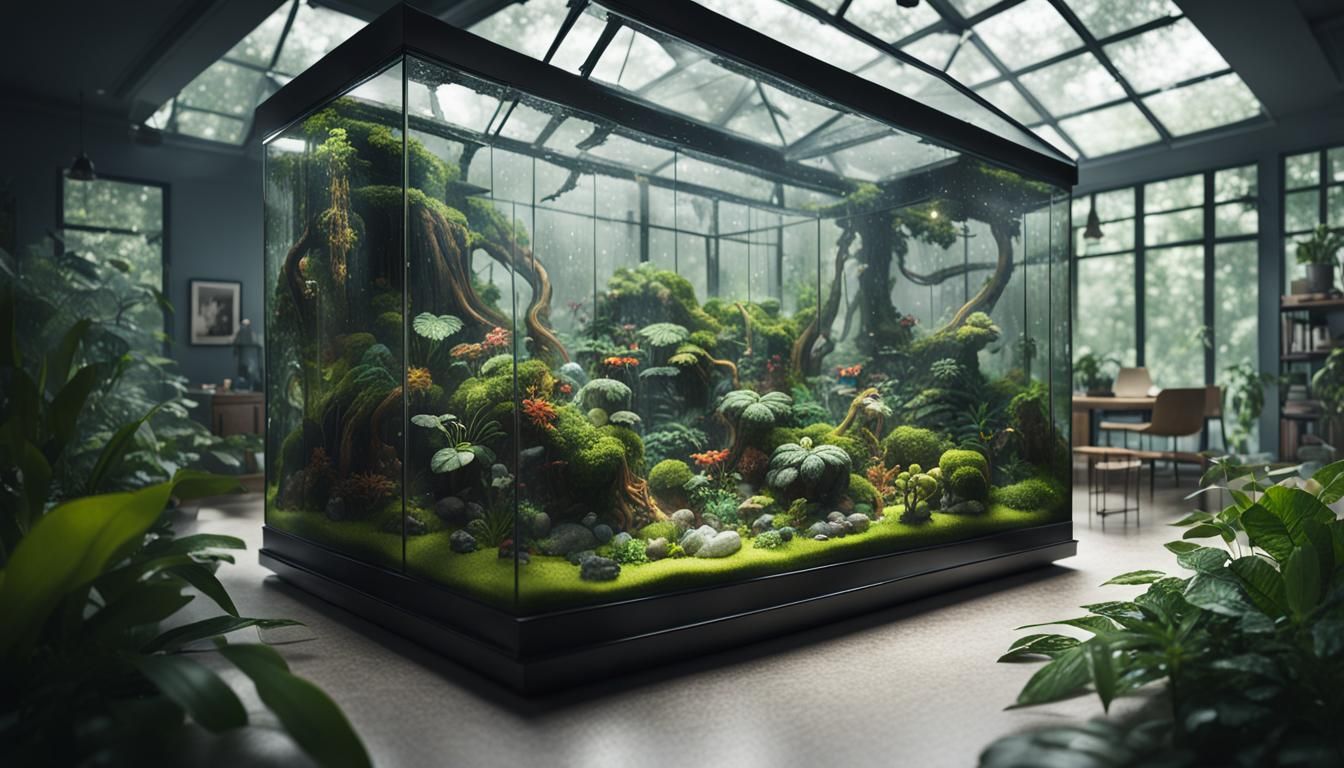 Lush Rainforest Ecosystem Inside Glass Terrarium