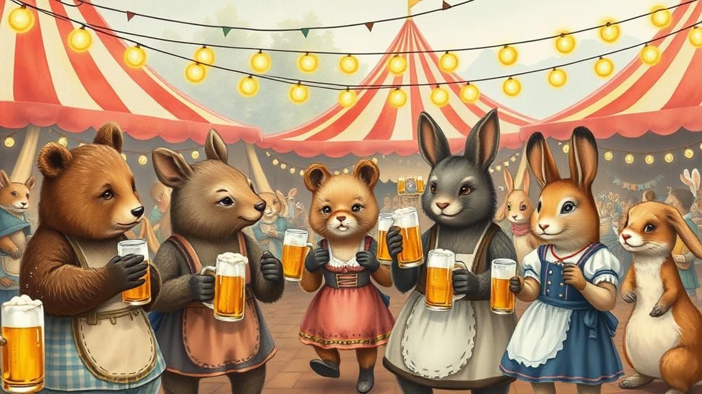 Oktoberfest Animal Celebration in Storybook Style