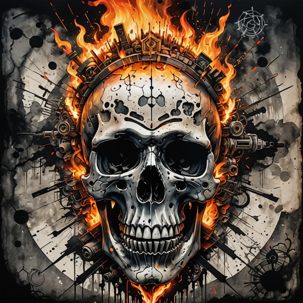 Skull with Anarchy Double Exposure in 3D Art