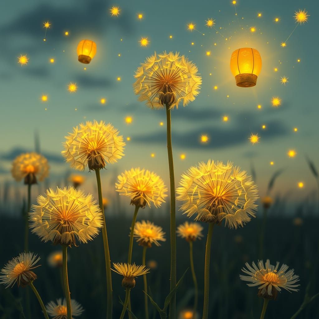 Dandelions Transform to Galaxies in Art Nouveau Style