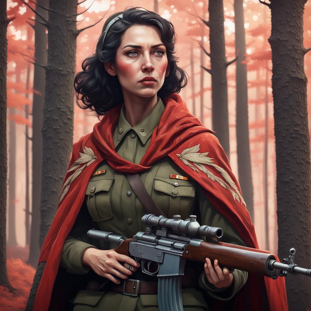 WWII Soviet Sniper Portrait in Art Nouveau Style