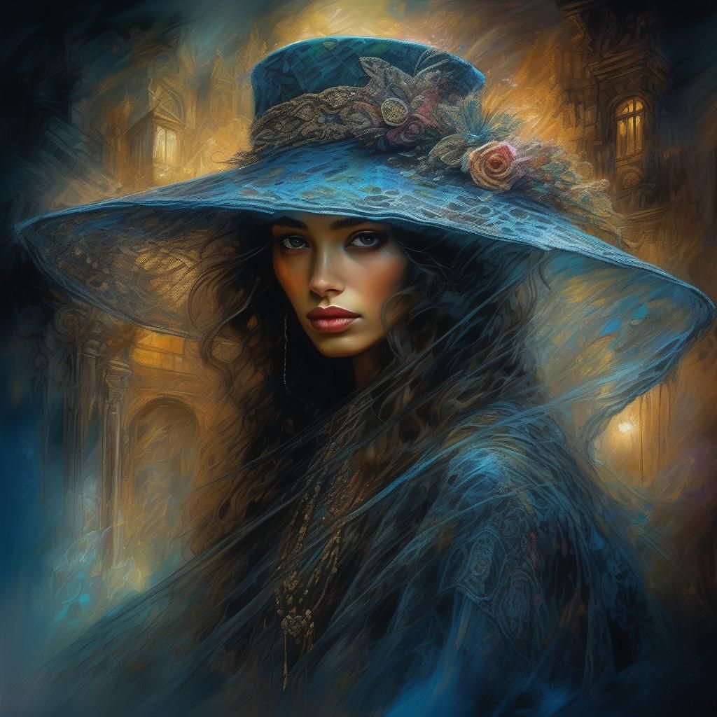 Veiled Woman in Hat: Romantic Surrealism