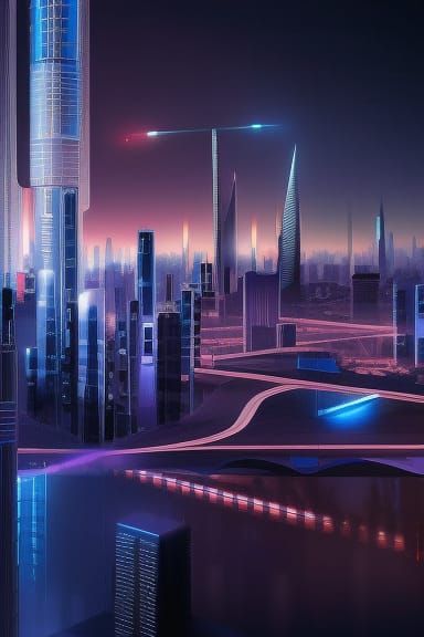 Futuristic City Skyline in Abstract Digital Art Style