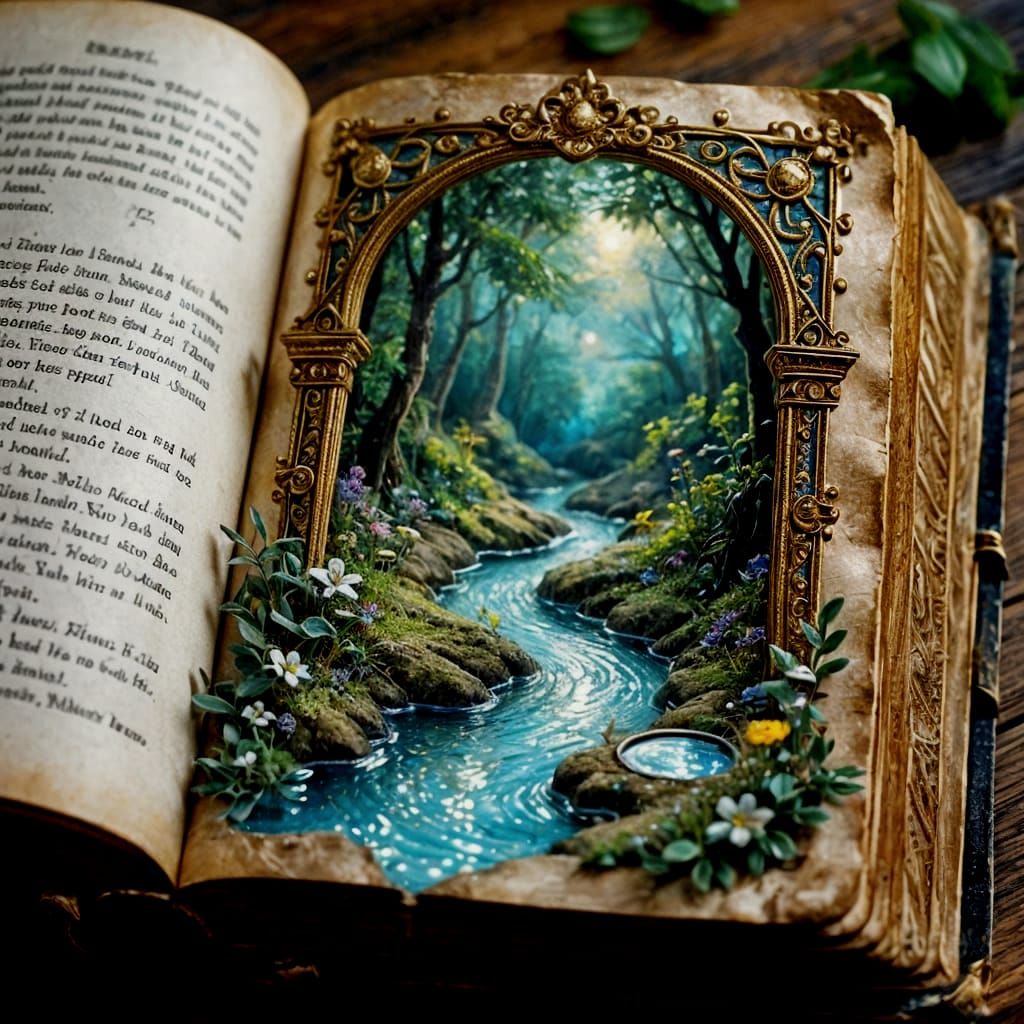 Enchanted World Within a Book, Detailed Fantasy Art