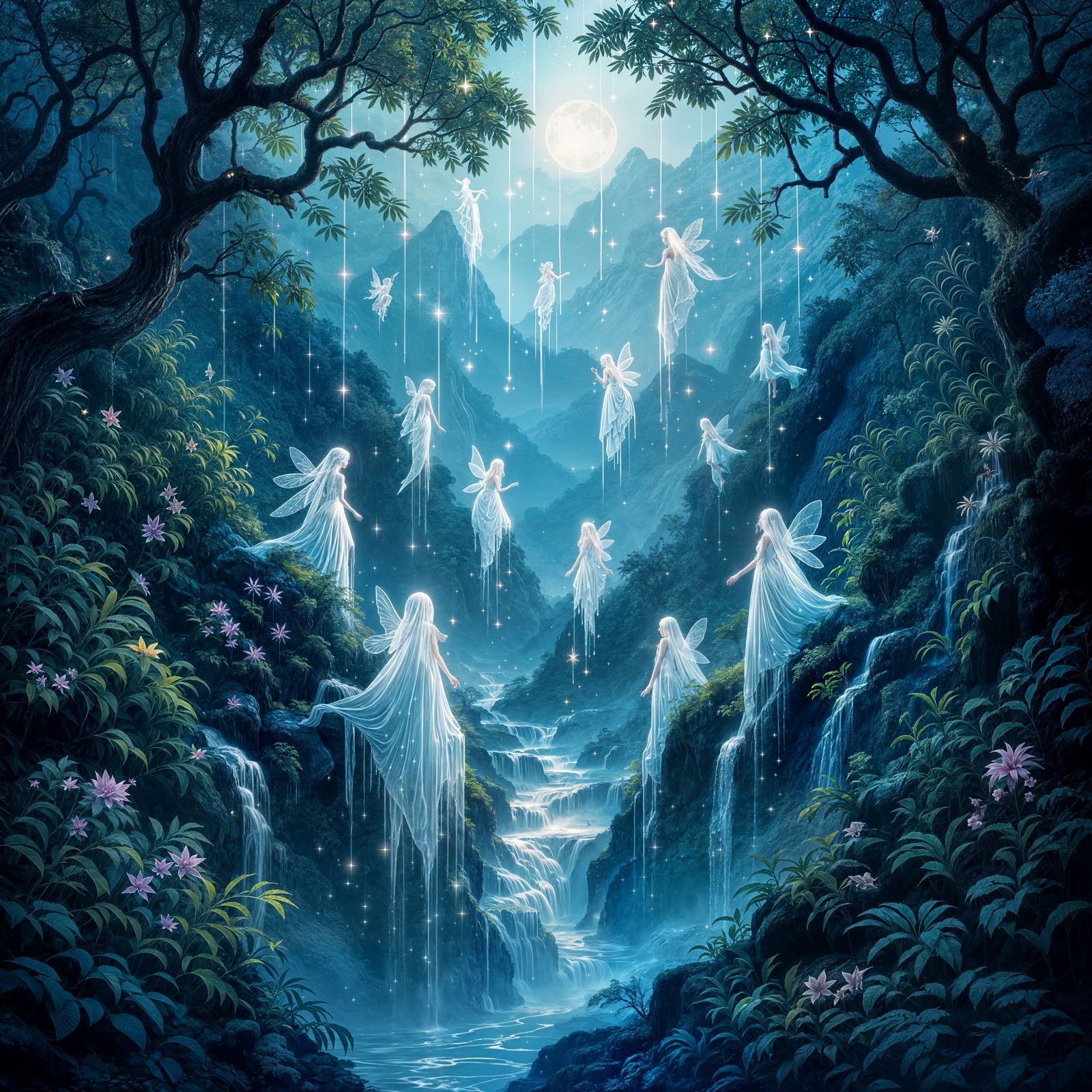 Enchanted Forest: Waterfalls Shaped Like Ghostly Fairies