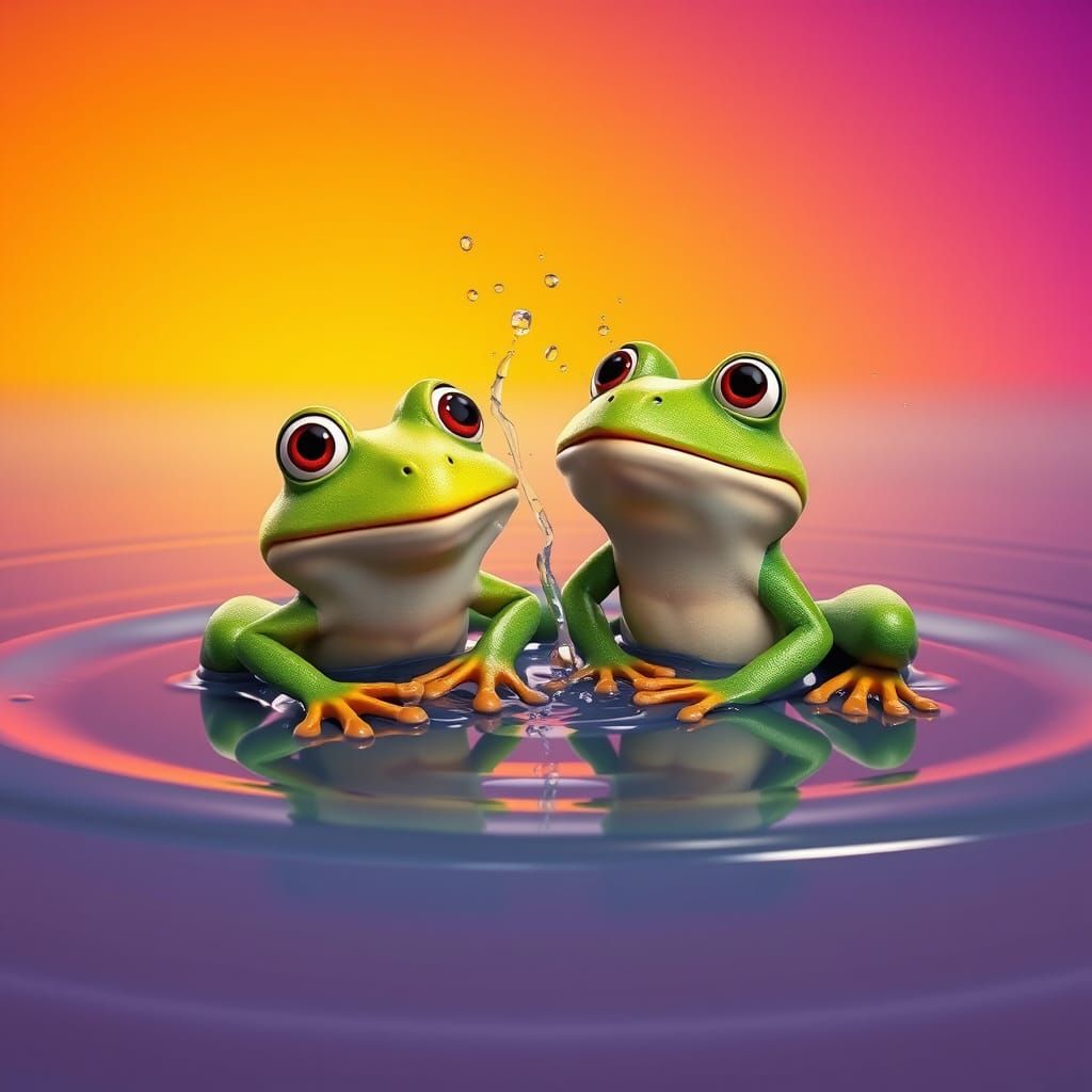 Surprised Frog in Puddle: Pixar-Style 3D Art