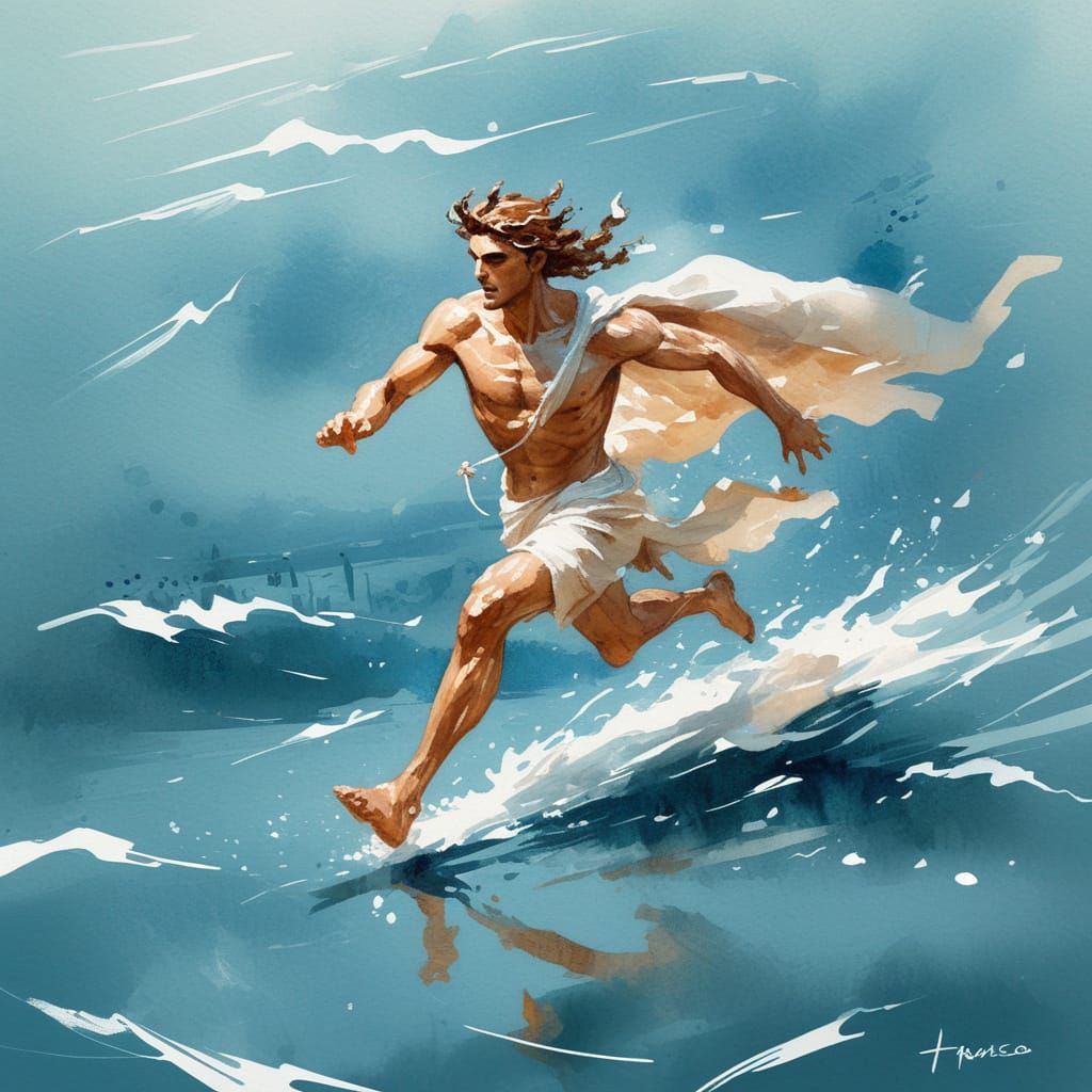 Hermes Running on Water in Ancient Greece