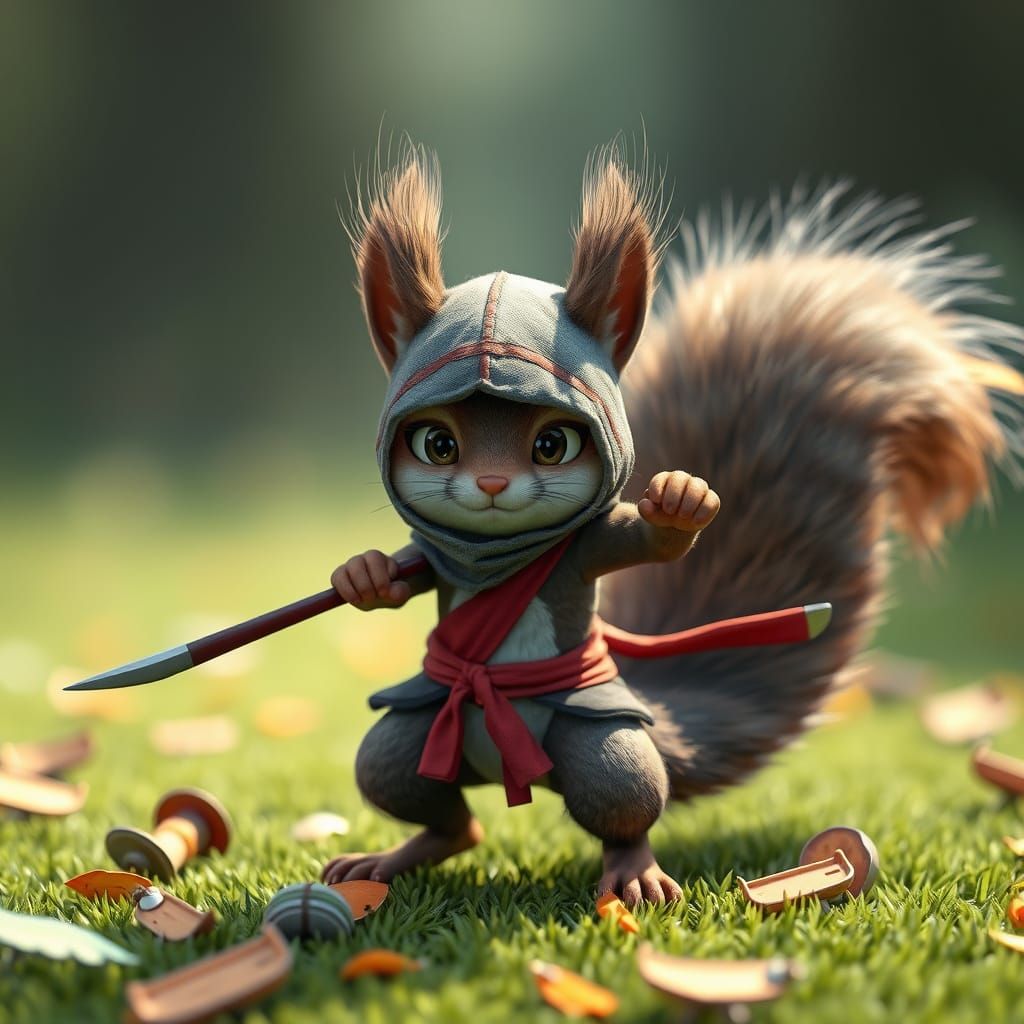 Detailed 3D Anime Ninja Squirrel Concept Art