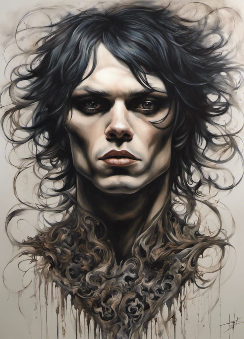 Ville Valo Portrait in Emo Gothic Acrylic Style
