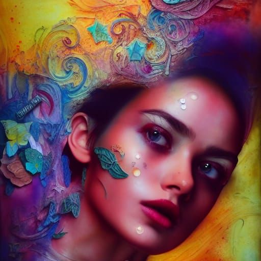 Intricate Mixed Media Portrait with Chromatic Metal