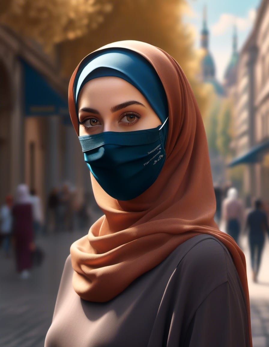 Gorgeous Hijabi Girl with Facemask in Frankfurt