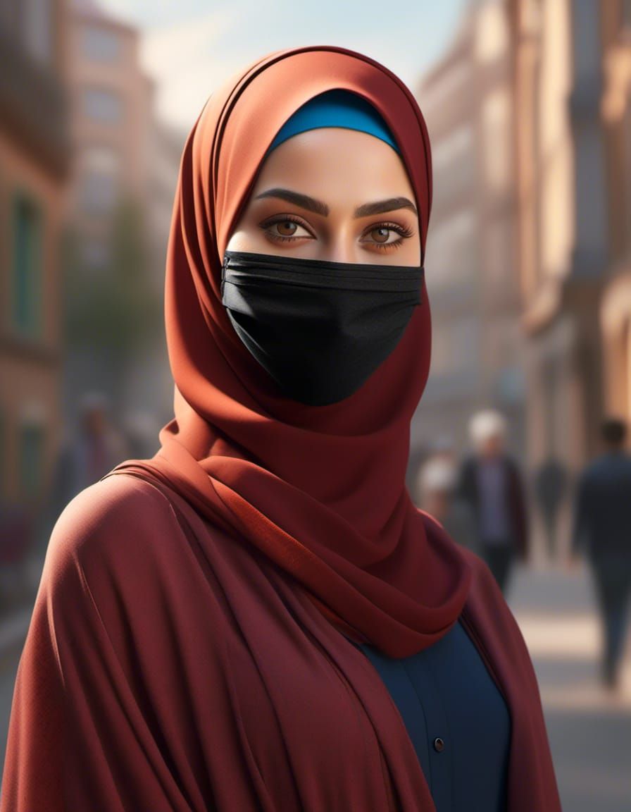 Beautiful Hijabi Girl in Frankfurt with Face Mask