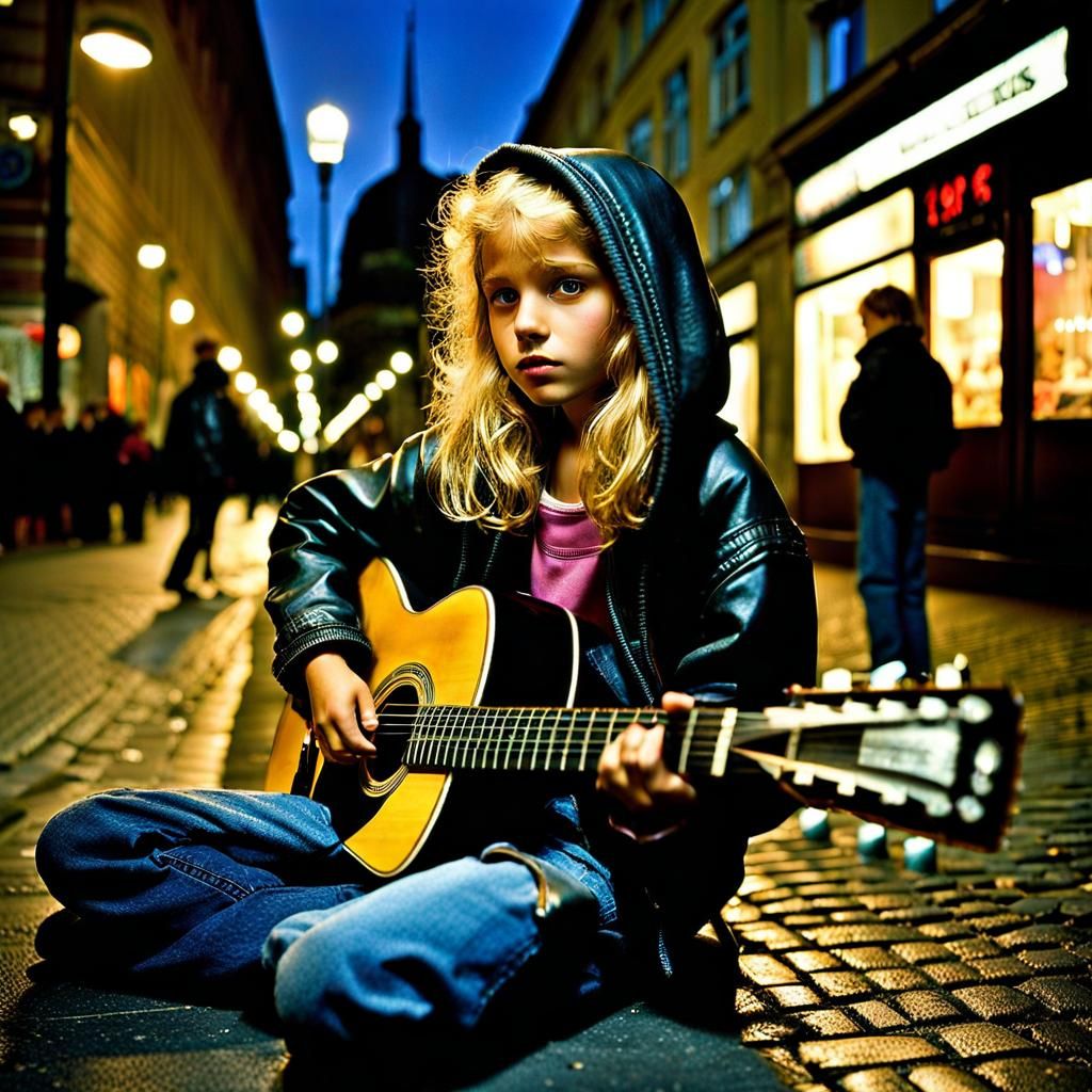 Homeless Girl Plays Guitar in 1990s Berlin