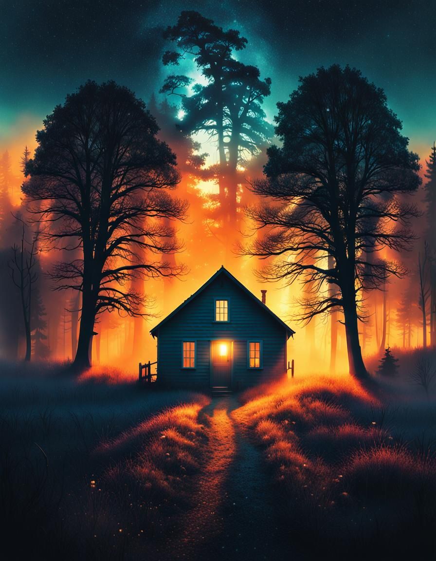 Haunted Village Double Exposure in Moody Art