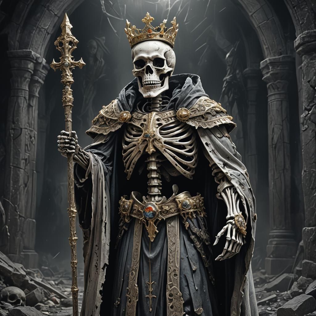 Skeleton King with Crown and Scepter