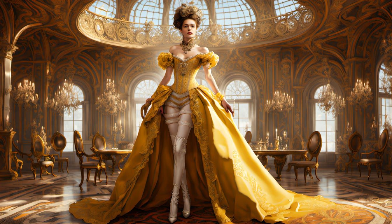 Steampunk Queen in Opulent Rococo Baroque Room