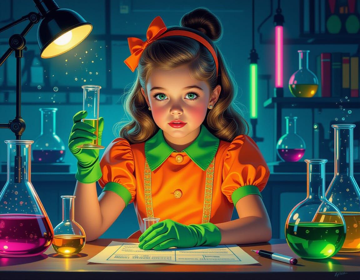 Neon Girl in Mad Scientist Lab, Pin-Up Style