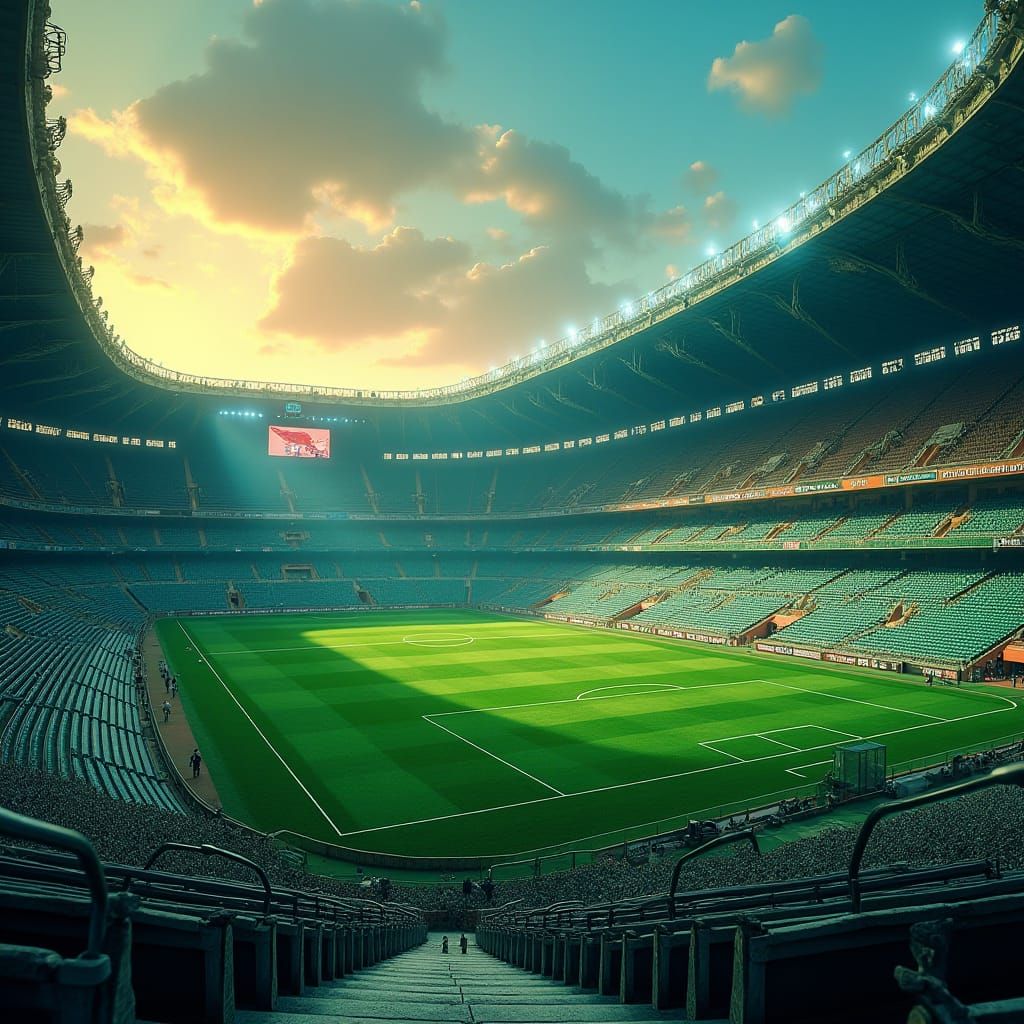Majestic Football Stadium at Dusk: Fantasy Concept Art