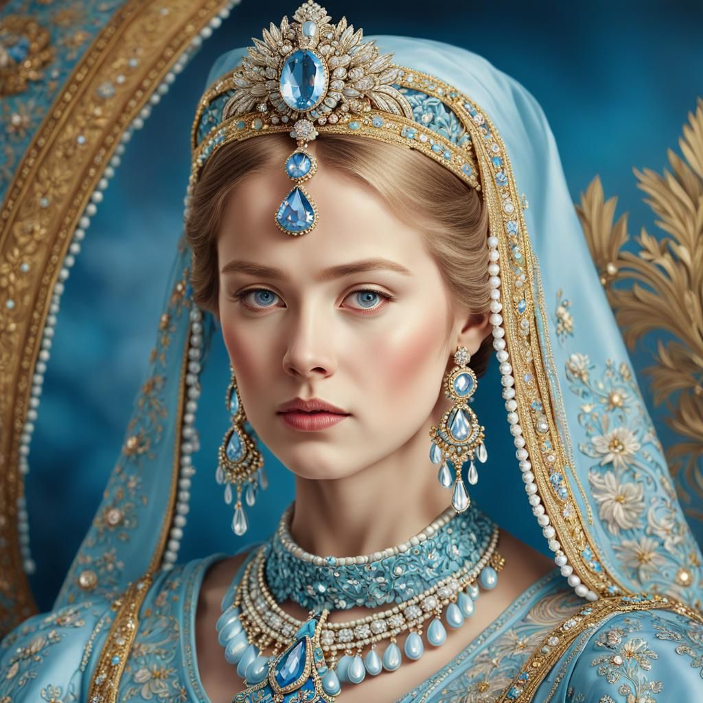Russian Princess Portrait with Slavic Jewelry in 8k
