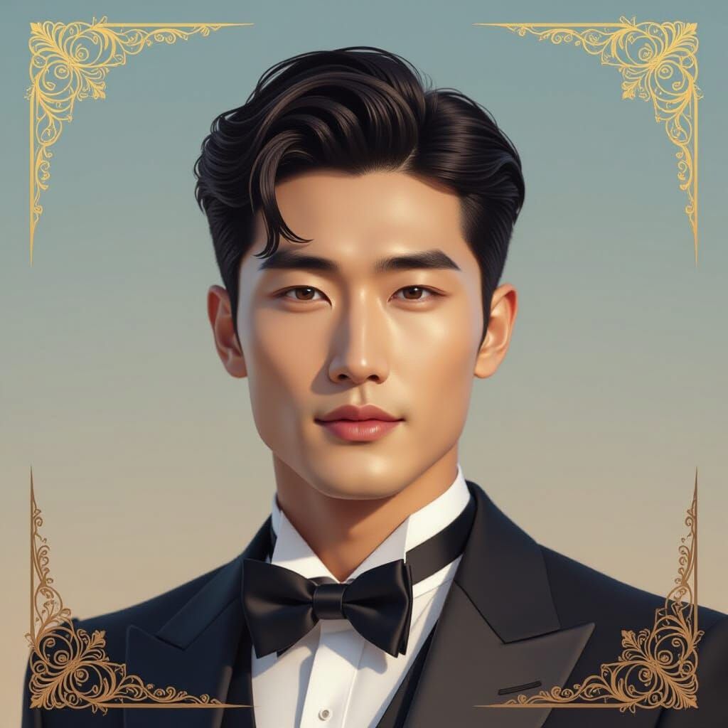 Elegant Korean Man Portrait in Digital Painting Style
