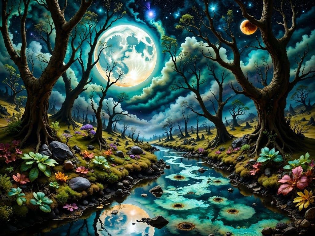 Hyperkraximalismus Landscape with Illuminated Stream